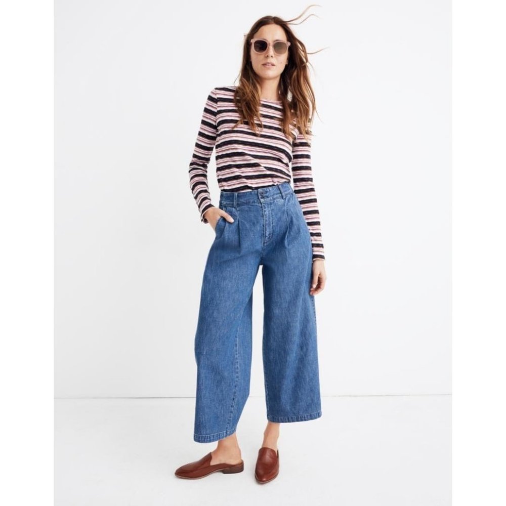 Madewell Stretch Pleated Wide Leg Jeans High Rise